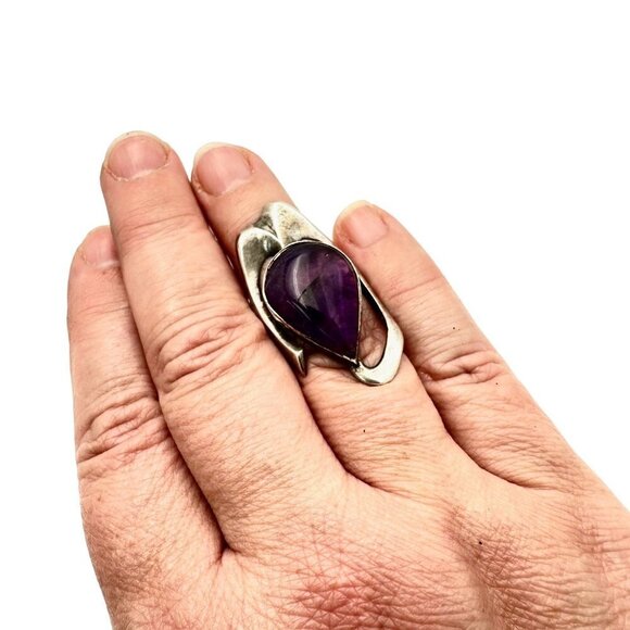 Stunning Vintage Modernist Womens Ring Sterling Silver Amethyst Size 6.5 - Picture 4 of 9